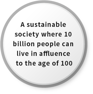 A sustainable society where 10 billion people can live in affluence to the age of 100