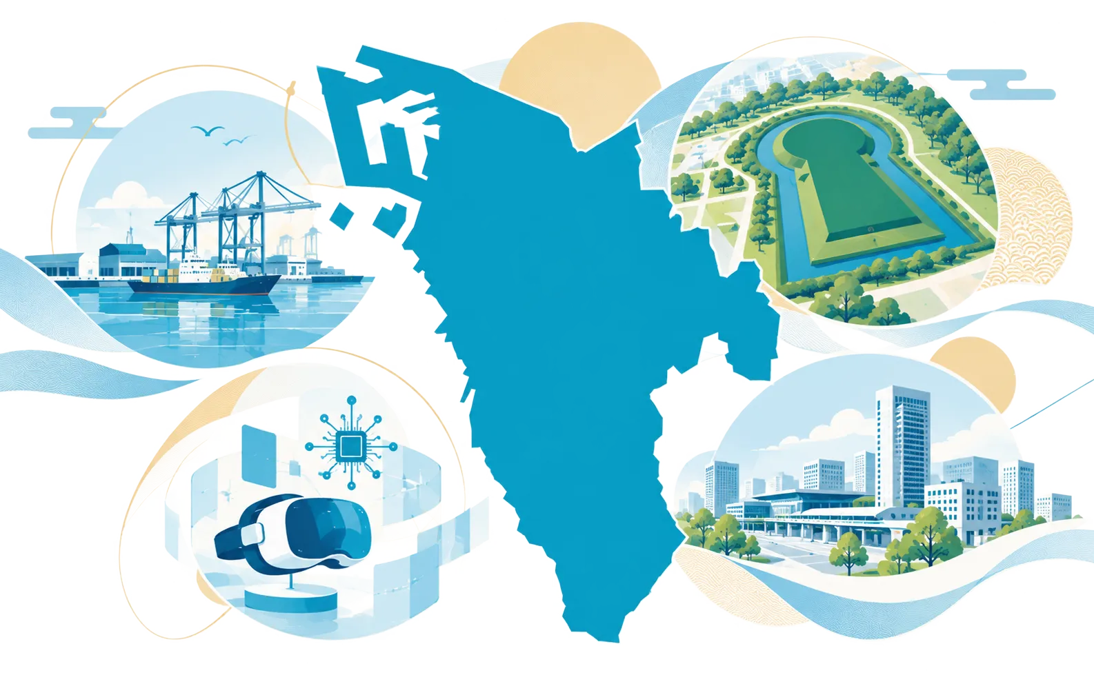 堺市の歴史・産業とイノベーションを描いたイメージ